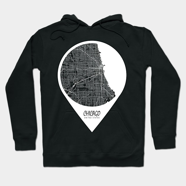 Chicago, USA City Map - Travel Pin Hoodie by deMAP Studio